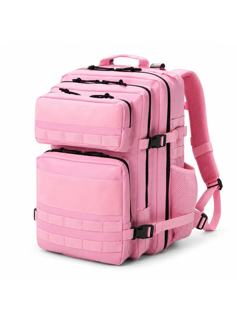 Women’s Gym Backpack, Pink Backpack for Travel, Sports & Daily Use, 45L with MOLLE Webbing, 900D Oxford, 180° Full Opening, Tactical Hiking Rucksack